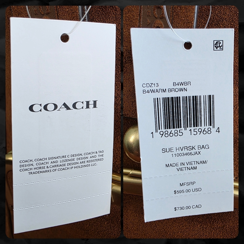 Coach CDZ13 Turnlock Haversack Brown Suede Brass Shoulder Bag NWT - Picture 15 of 16